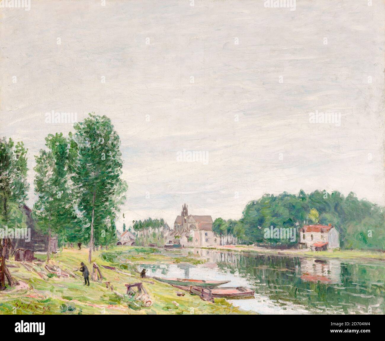 Alfred Sisley, The Matrat Boatyard, Moret-Sur-Loing, Rainy Weather, landscape painting, 1892 Stock Photo