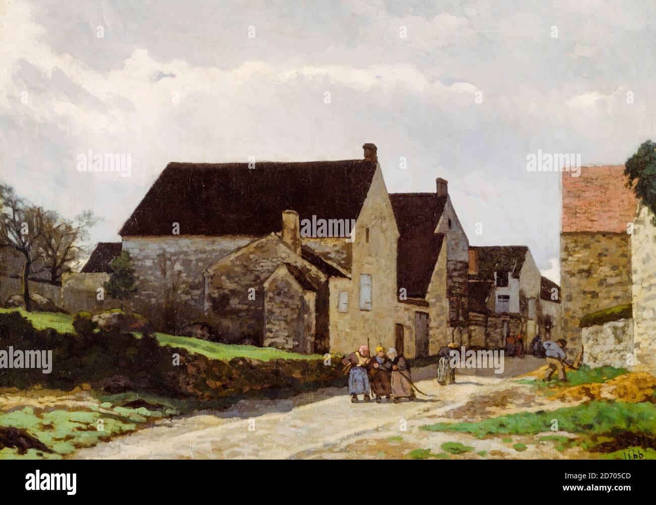 Alfred Sisley, Village street in Marlotte, Women going to the woods, landscape painting, 1866 Stock Photo