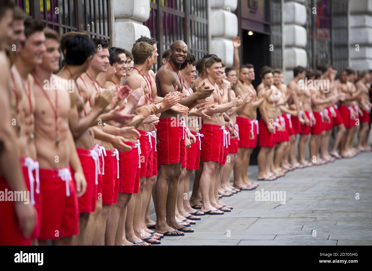 Models dressed as lifeguards pictured as they open the new Gilly Hicks and  Hollister flagship stores on Regent Street, London Stock Photo - Alamy