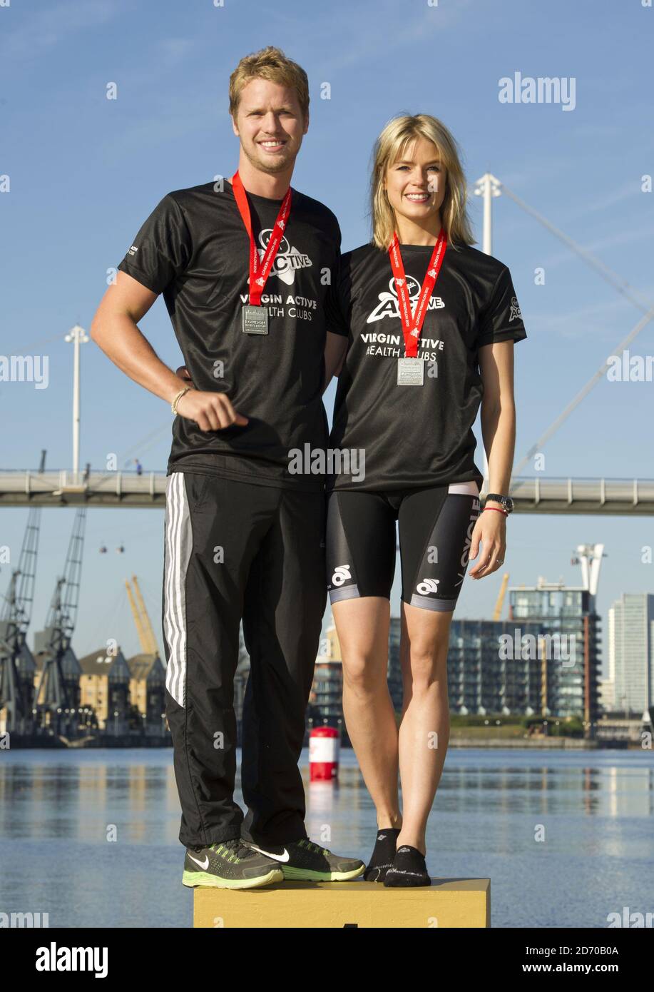 Sam Branson and girlfriend Isabella Calthorpe at the Virgin Active London Triathlon, which encouraged people to 'Be Your Personal Best', at the Excel Centre in east London. Stock Photo