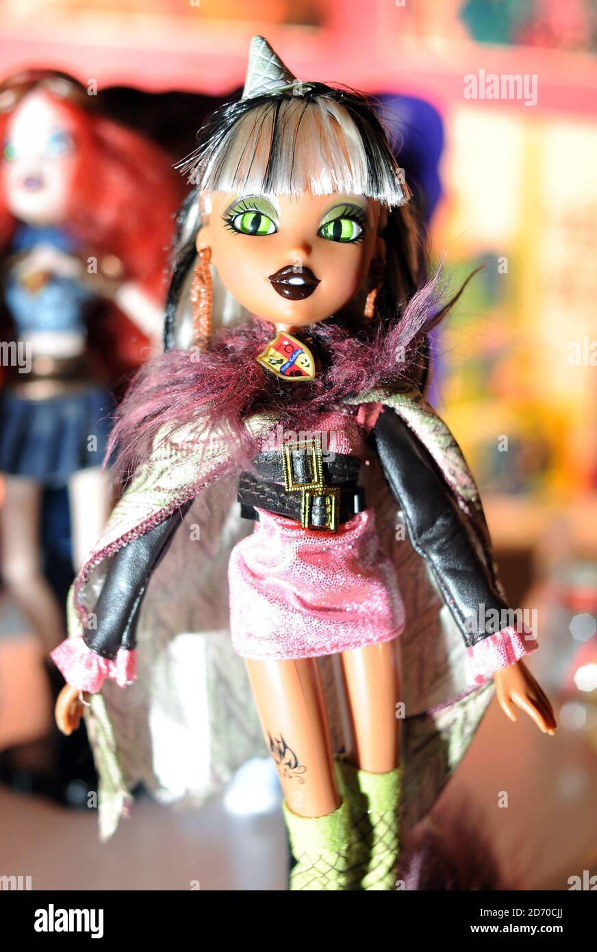 Bratz Monster High dolls on display at Dream Toys, an exhibition of the year's top toys at St Mary's Church in Marylebone, London. Stock Photo