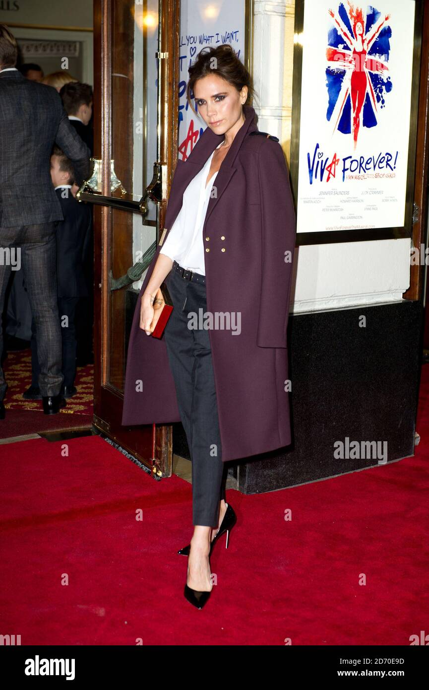 Victoria Beckham arriving at the press night of Viva Forever!, a new musical based on the songs of the Spice Girls. Stock Photo