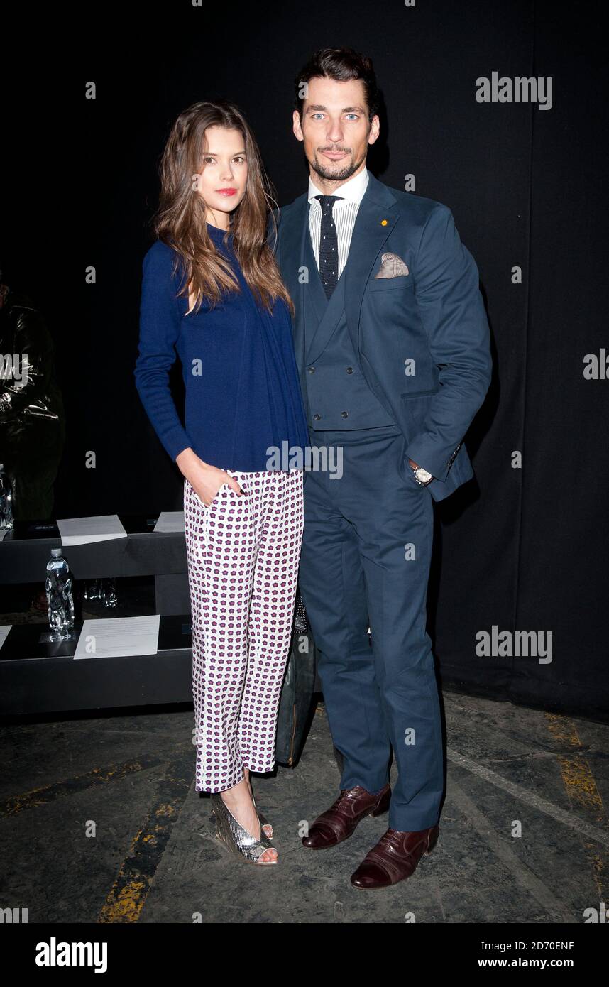David Gandy and Sarah Ann Macklin on the front row at the Oliver Spencer fashion show, held as part of London Collections: Men, at the Old Sorting Office in central London. Stock Photo