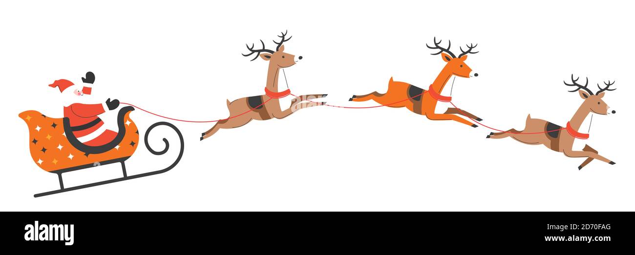 Santa Claus riding sleigh with xmas reindeers Stock Vector