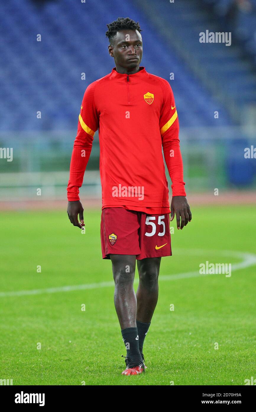 brima Darboe of Roma during warm up before the Italian championship Serie A football match between AS Roma and Benevento Calcio on October 18, 2020 a Stock Photo