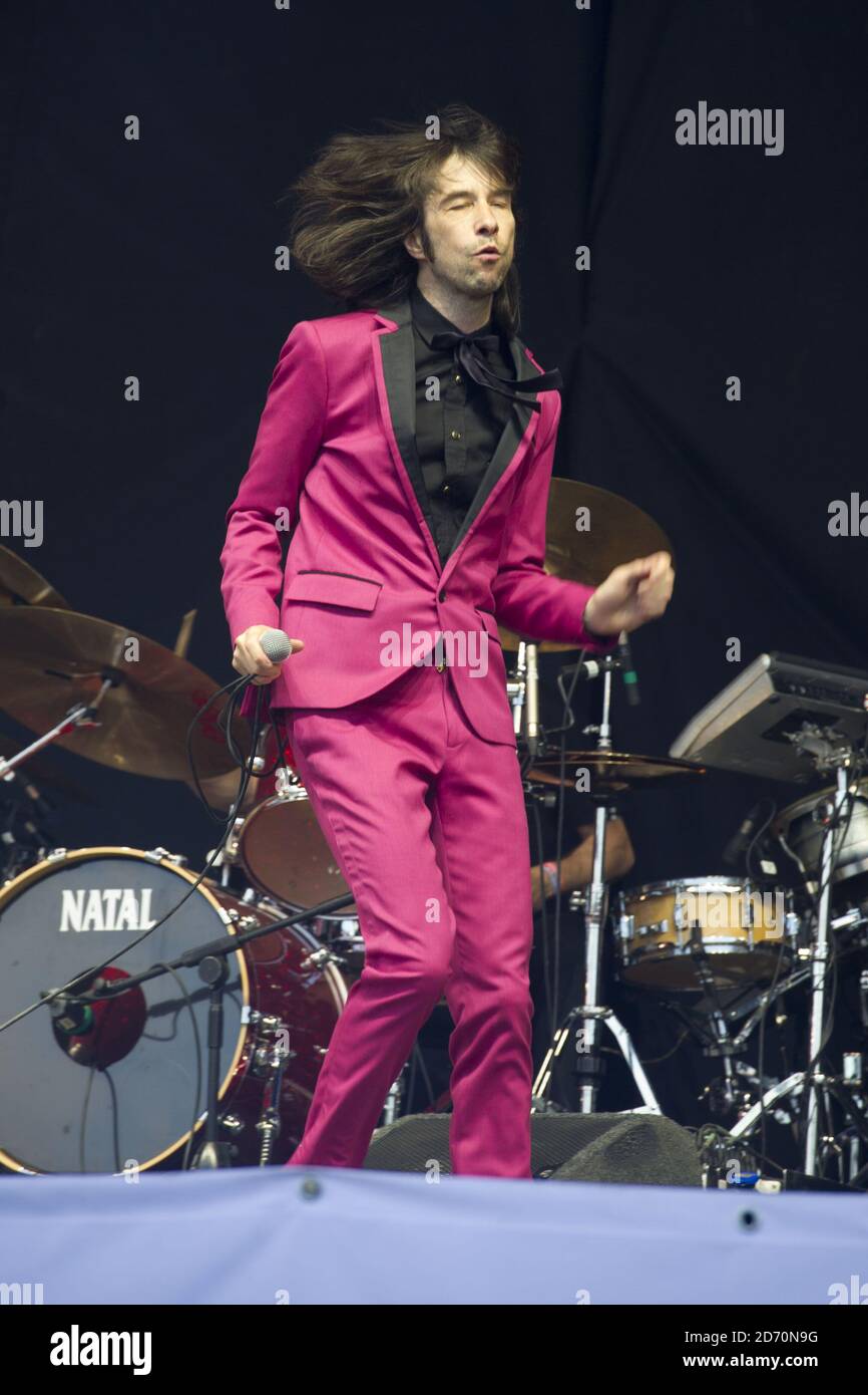 Bobby Gillespie of Primal Scream performing at the Glastonbury Festival,