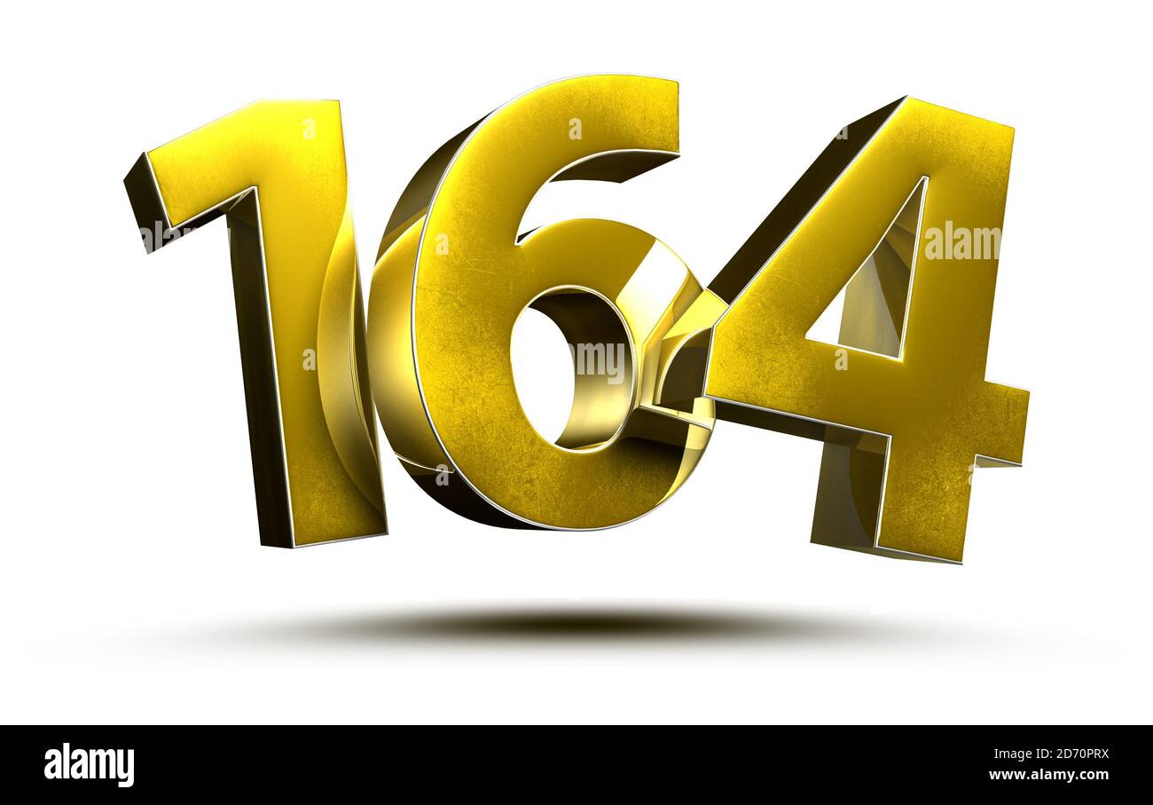 Gold numbers 164 isolated on white background illustration 3D rendering