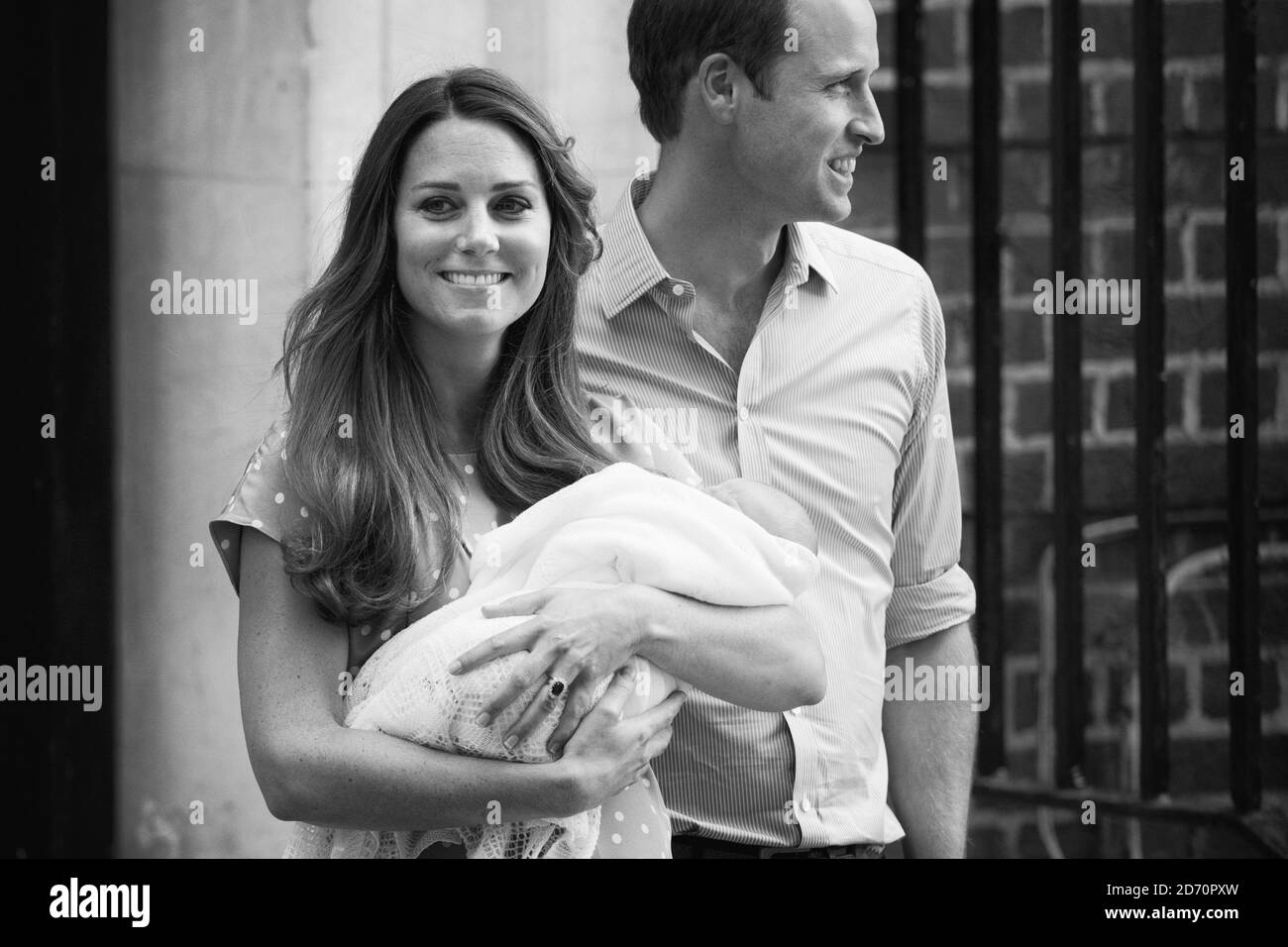 The Duchess of Cornwall pictured after she visits The Duchess of Cambridge, Prince William and their newborn son pictured outside the Lindo Wing at St Mary's Hospital, London. Stock Photo