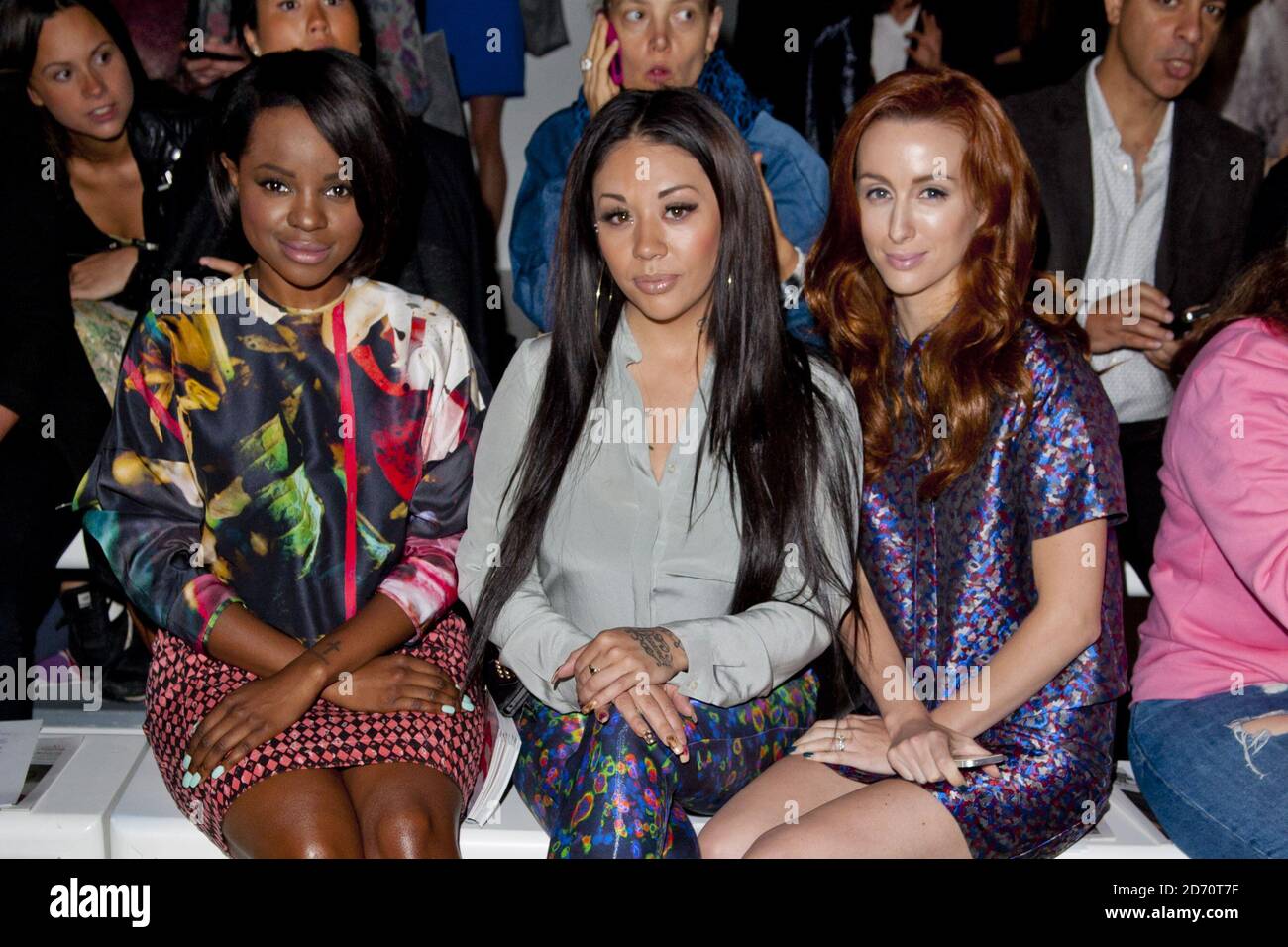 (Left to Right) Keisha Buchanan, Mutya Buena and Siobhan Donaghy of MKS attending the Sister by Sibling fashion show, held at the BFC venue in Somerset House as part of London Fashion Week spring/summer 2014. Stock Photo