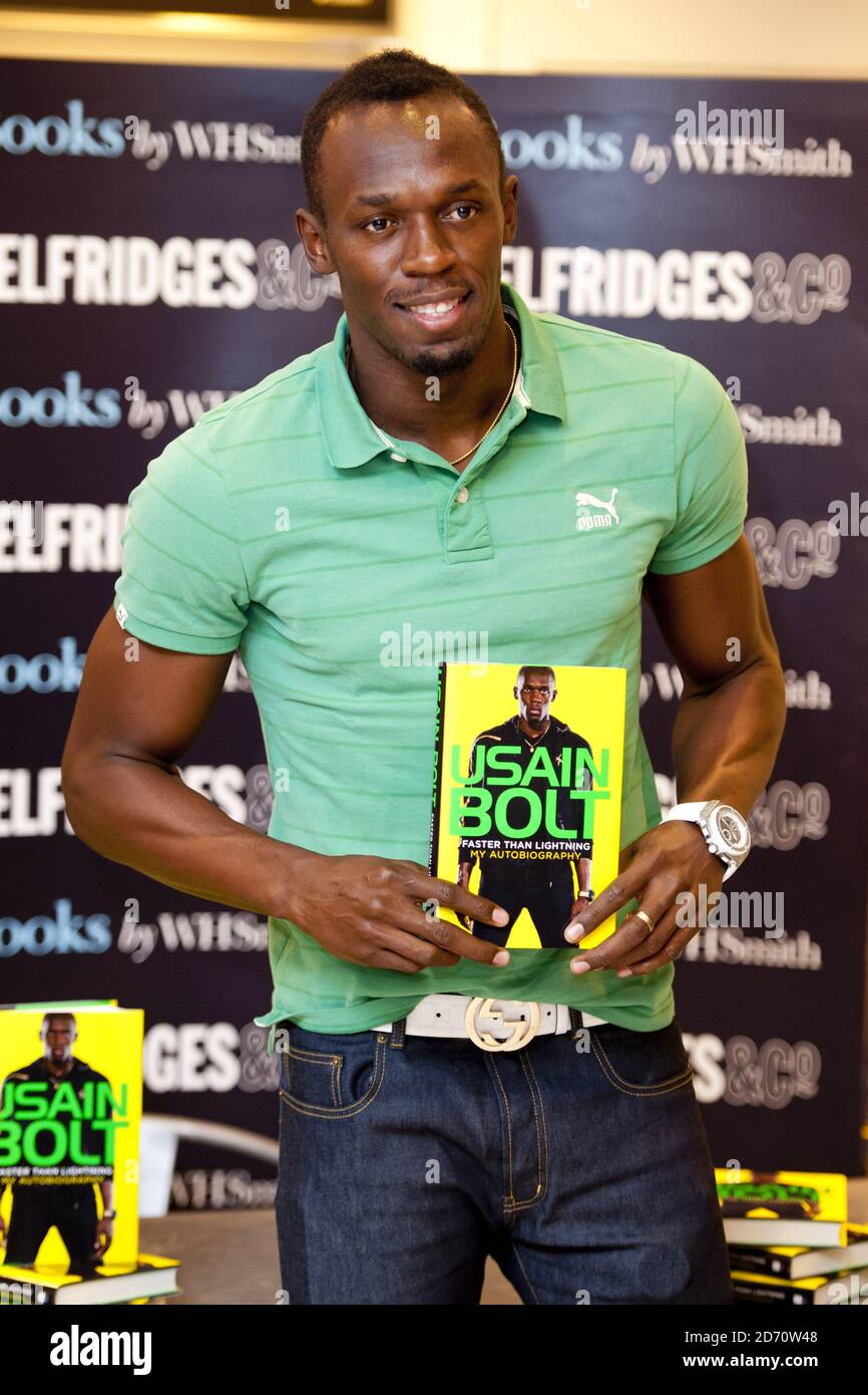 Usain Bolt pictured at Selfridge's in London, as he signs copies of his  book 'Faster than Lightning' Stock Photo - Alamy