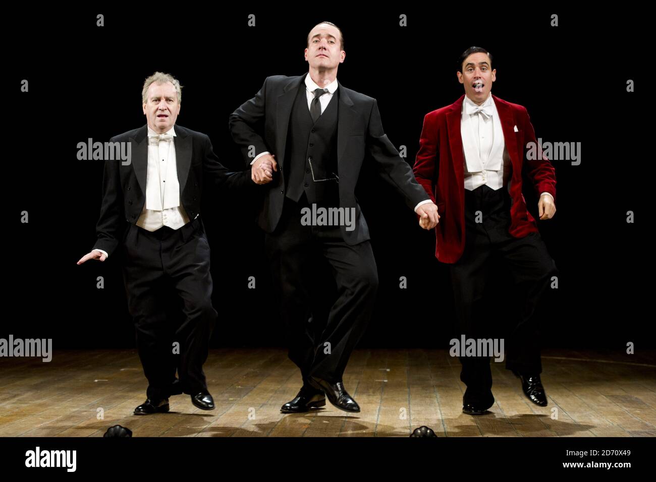 Matthew MacFadyen and Stephen Mangan performing as Jeeves and Wooster in Perfect Nonsense at the Duke of York's Theatre in London. Stock Photo