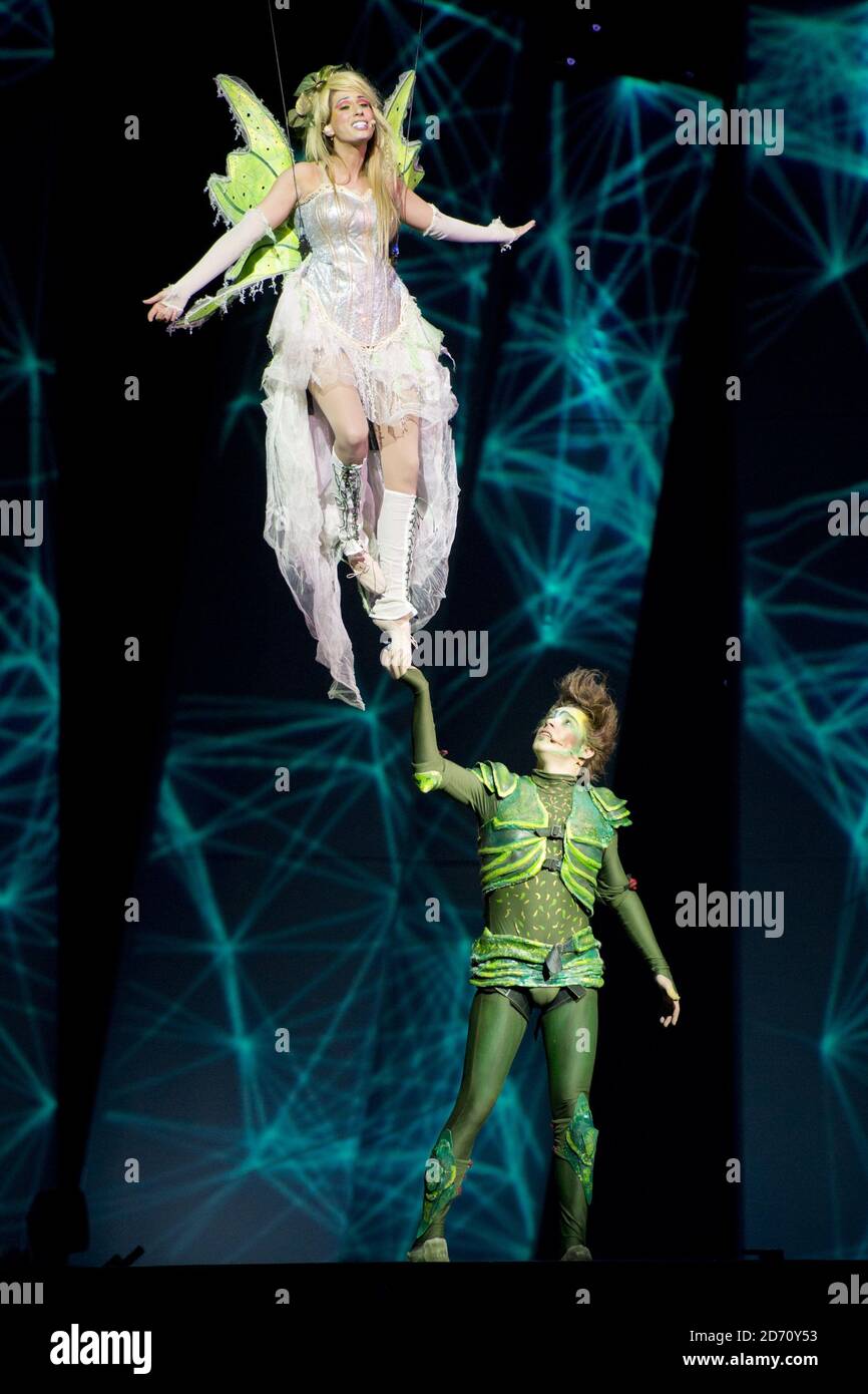 Stacey Solomon performing as Tinker Bell at the London VIP night for Peter Pan - the Never Ending Story, at Wembley Arena in London. Stock Photo
