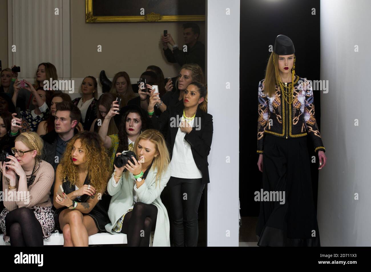 Models on the catwalk at the Belle Sauvage fashion show, at the Fashion Scout venue, at Freemasons Hall, as part of London Fashion Week 2014 Stock Photo