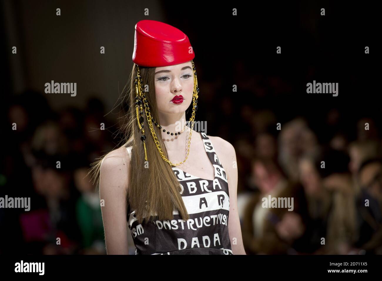 Models on the catwalk at the Belle Sauvage fashion show, at the Fashion Scout venue, at Freemasons Hall, as part of London Fashion Week 2014. Stock Photo
