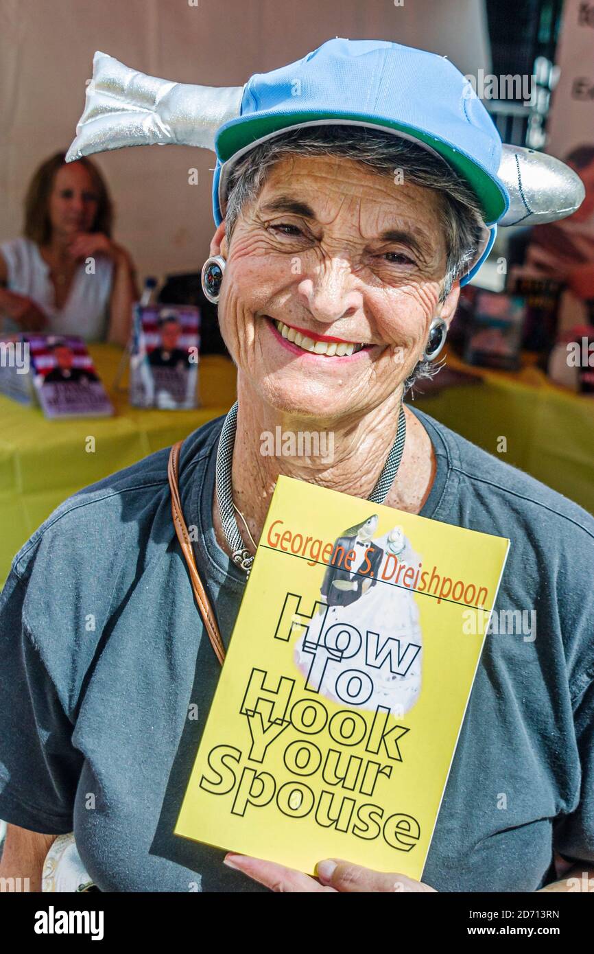 Miami Florida,International Book Fair festival,senior woman female author writer how-to, Stock Photo