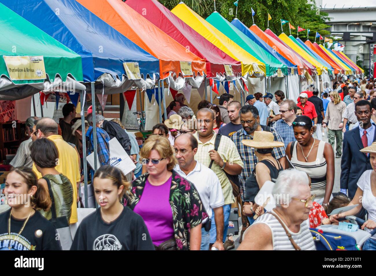Miami Florida,International Book Fair festival,annual event vendors sellers stalls booths tents crowd people,colorful, Stock Photo