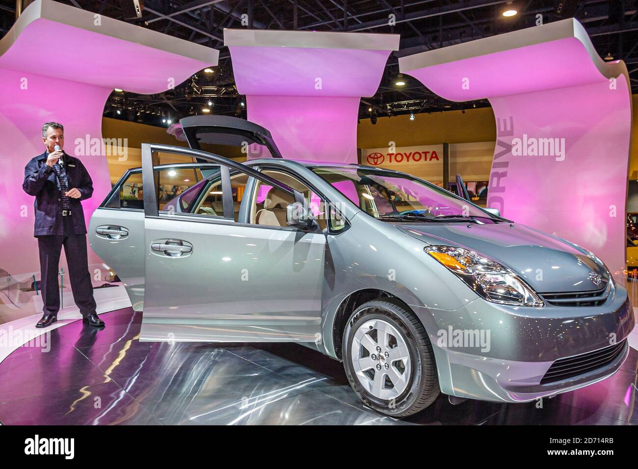 Florida,Miami Beach Convention Center,centre International Auto Show,annual event man male presenter speaker speaking new car automobile, Stock Photo