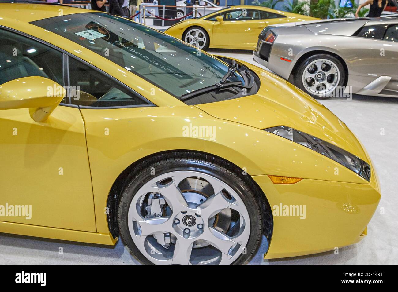 Florida,Miami Beach Convention Center,centre International Auto Show,annual event luxury sports car yellow, Stock Photo