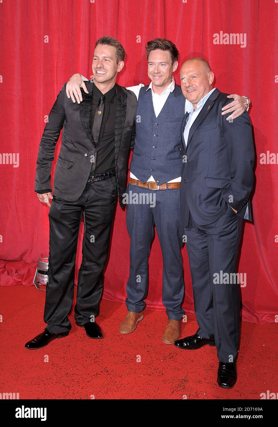 (left to right) Ashley Taylor Dawson, Andrew Moss and David Kennedy arriving for the 2014 British Soap Awards at The Hackney Empire, 291 Mare St, London. Stock Photo