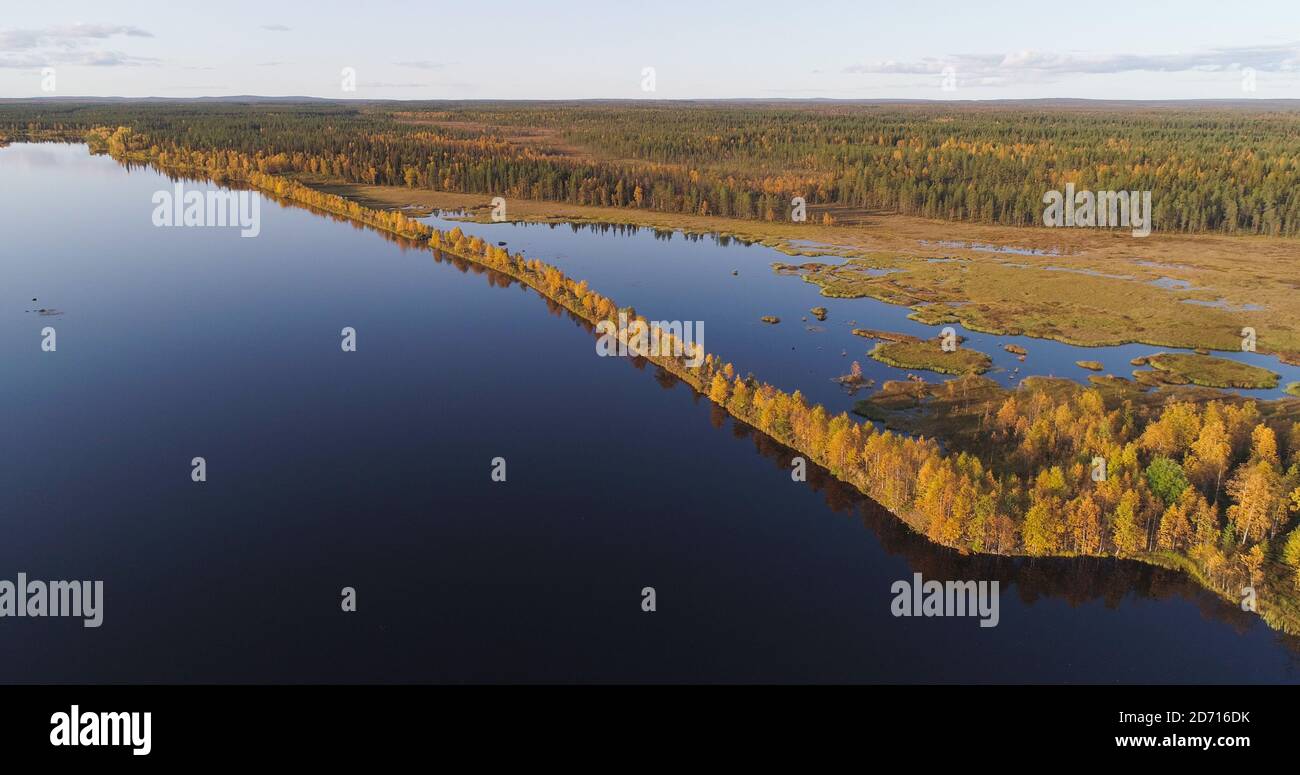 Autumn color esker in Lapland Stock Photo