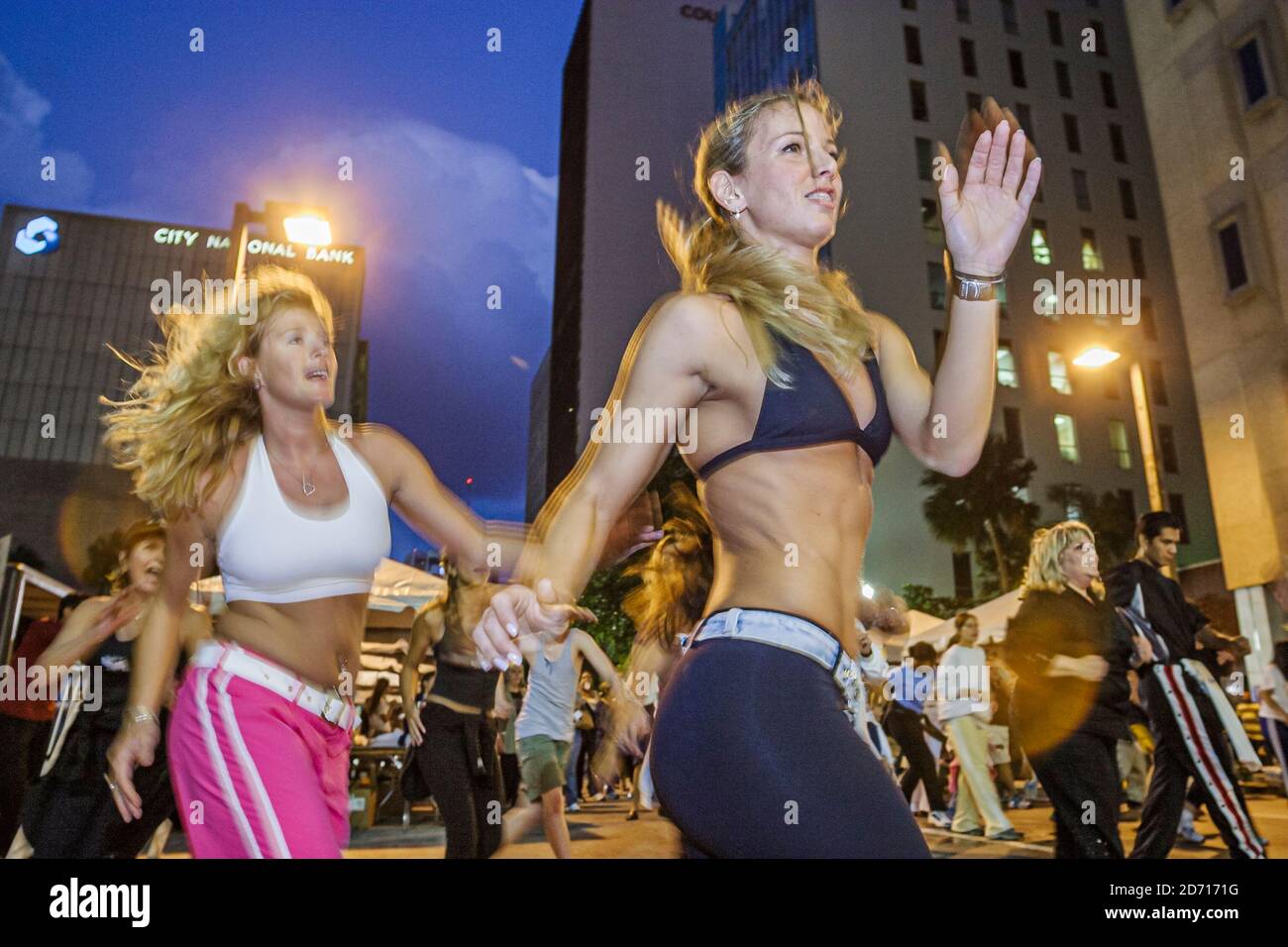 Miami Florida,Flagler Street,Mayor Alex Penelas Health & Fitness Challenge,Hispanic woman female women workout working out Zumba Salsa aerobics class, Stock Photo