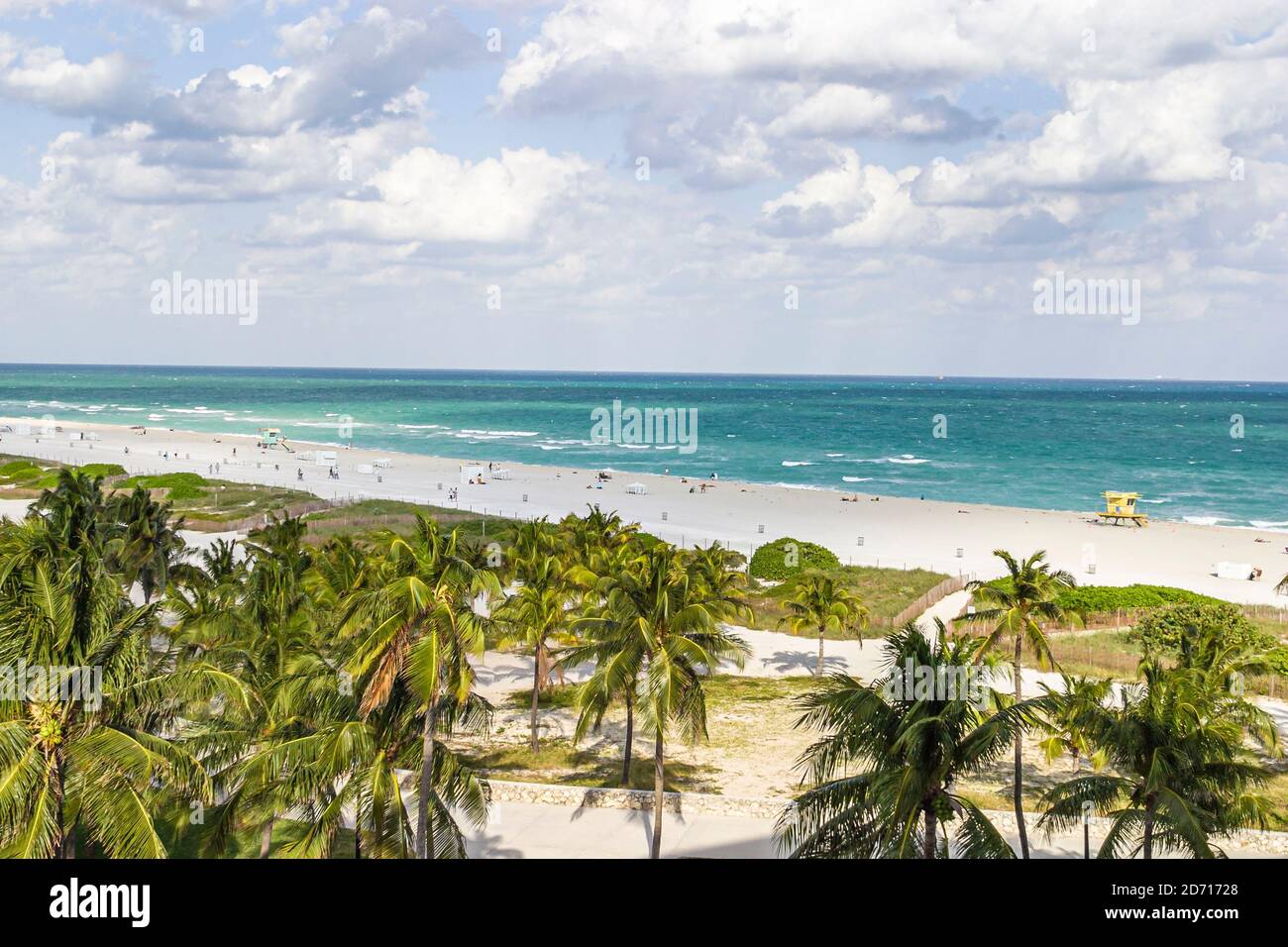 Miami Beach Florida,Lummus Park Atlantic Ocean Shore,shoreline seashore palm trees Stock Photo