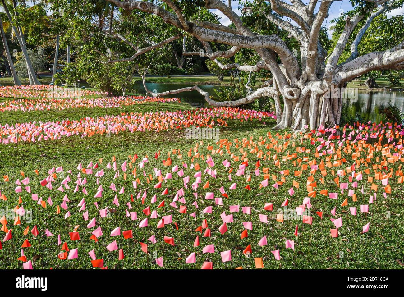 Miami Florida,Coral Gables Fairchild Tropical Garden Flower Square,art installation Patricia Van Dalen Venezuela artist vinyl marker flags brushstroke Stock Photo