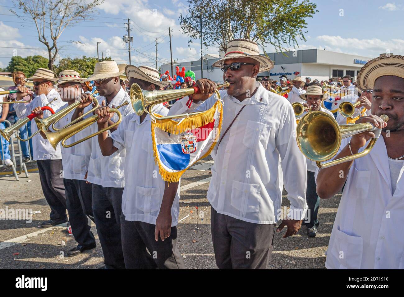 Miami Florida,Little Havana,Black Hispanic Calle Ocho,Tres Reyes Magos Three 3 Kings parade,man men musicians playing annual Stock Photo