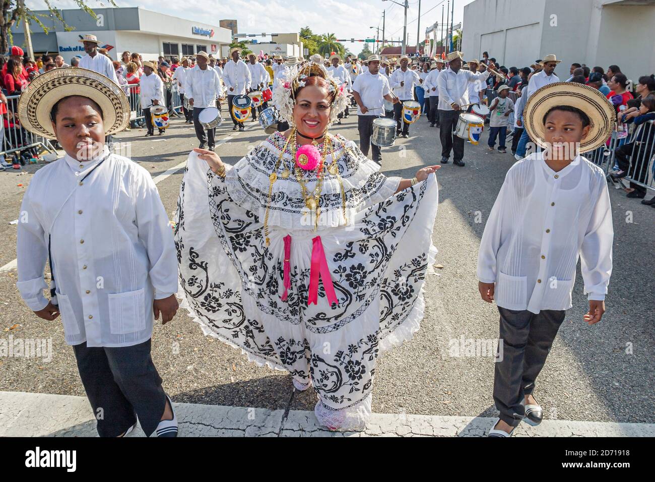 Miami Florida,Little Havana,Hispanic Calle Ocho,Tres Reyes Magos Three 3 Kings parade,costumes outfits boy boys woman female parading, Stock Photo