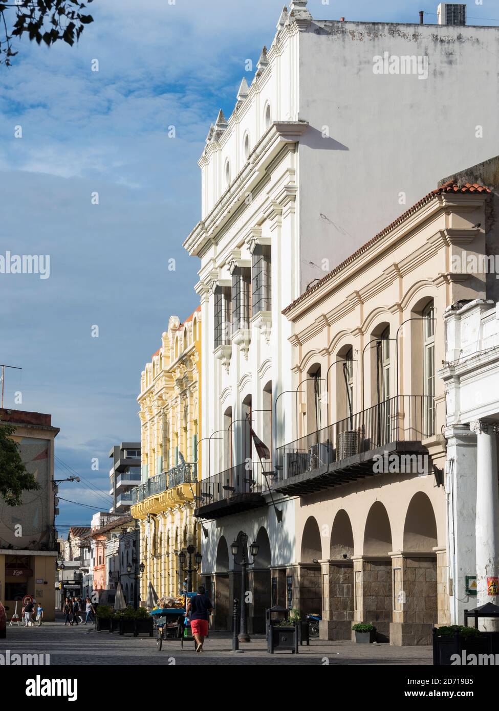 Buildings lining the plaza 9. de Julio. Town Salta in the north of Argentina located in the foothills of the Andes. 'Salta La Linda' is considered as Stock Photo