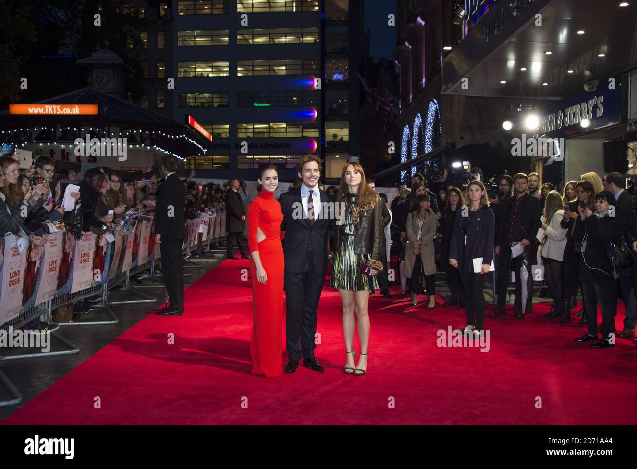 Lily Collins, Sam Claflin and Suki Waterhouse attending the premiere of ...