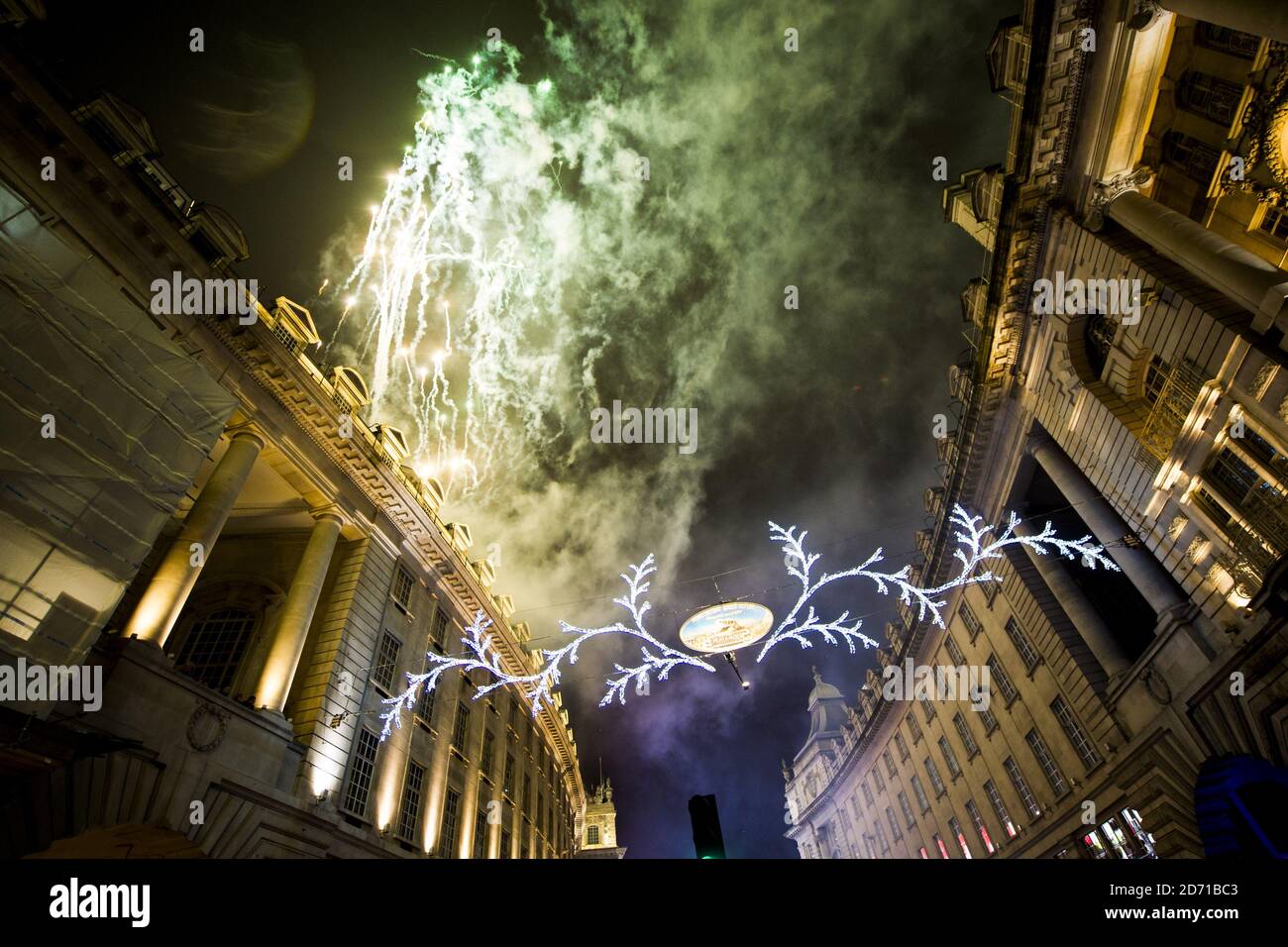 Fireworks as Take That switch on the Regent Street lights, in central