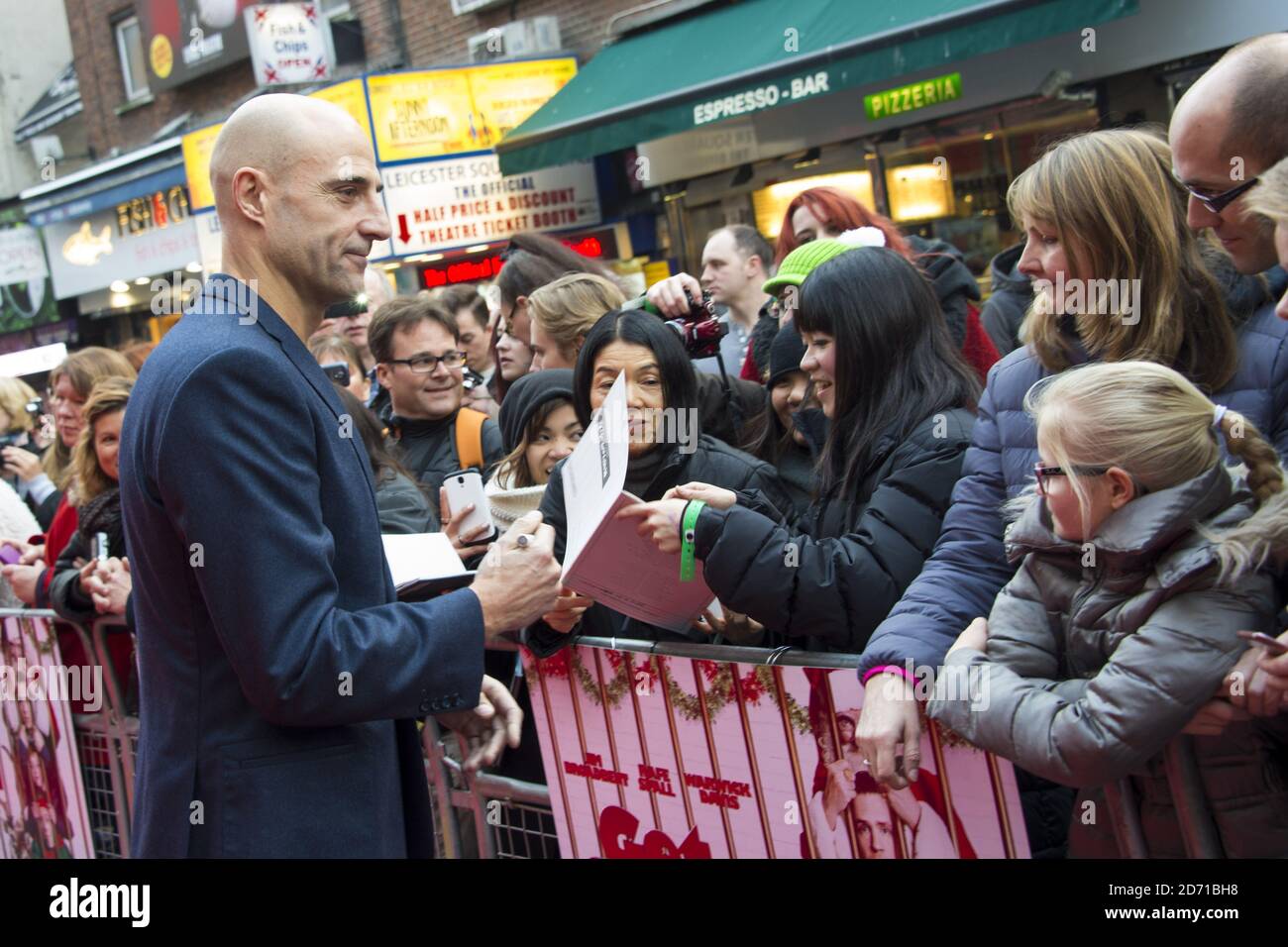 Mark Strong and Liza Marshall attending the premiere of Get Santa, at the Vue cinema in Leixester Square, London Stock Photo