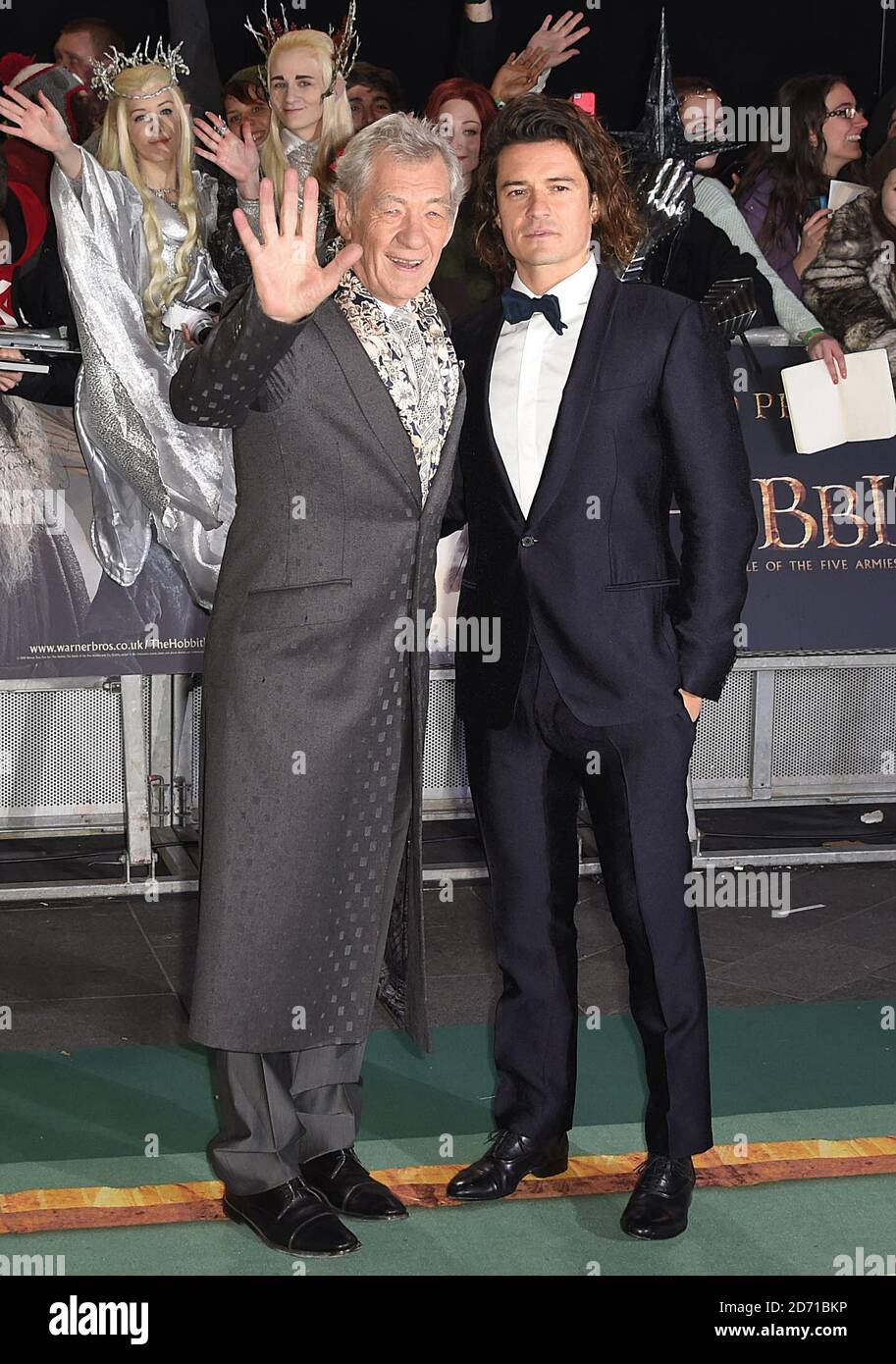 Ian McKellen and Orlando Bloom arriving at The Hobbit: The Battle Of The Five Armies World Premiere held at Odeon Leicester Square and Empire IMAX, London. Stock Photo