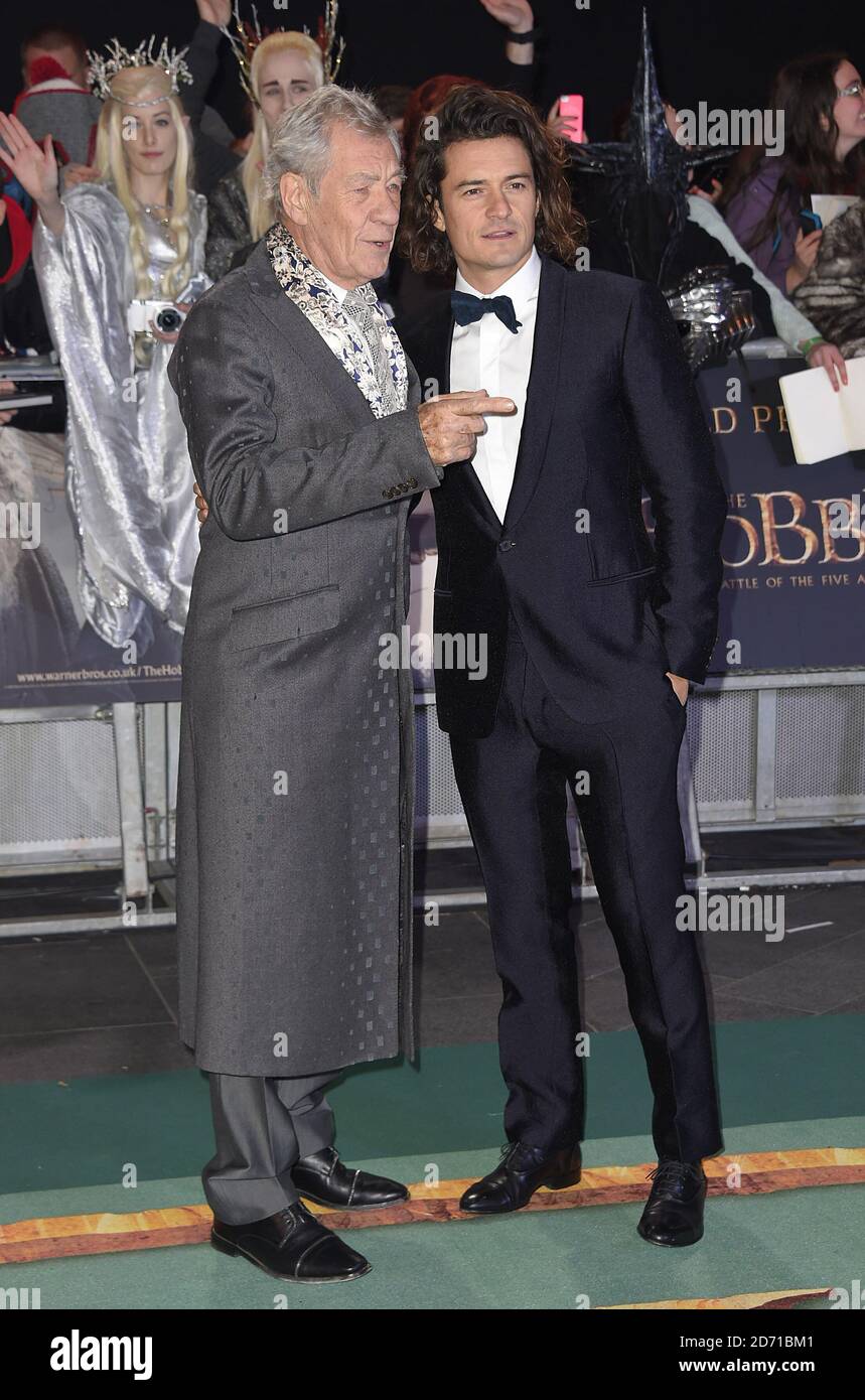 Ian McKellen and Orlando Bloom arriving at The Hobbit: The Battle Of The Five Armies World Premiere held at Odeon Leicester Square and Empire IMAX, London. Stock Photo