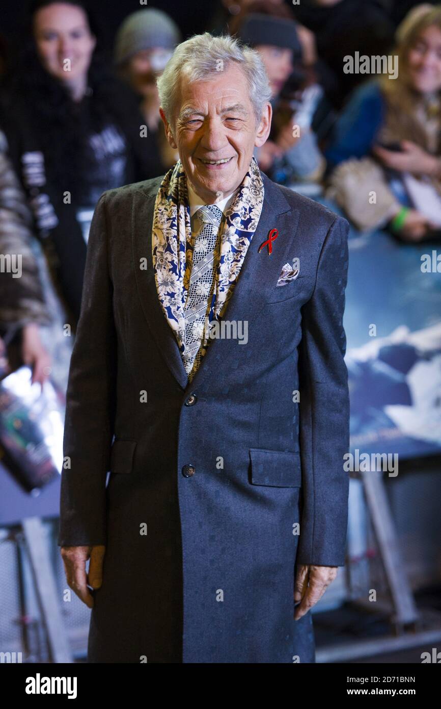 Ian McKellen arriving at The Hobbit: The Battle Of The Five Armies World Premiere held at Odeon Leicester Square and Empire IMAX, London Stock Photo