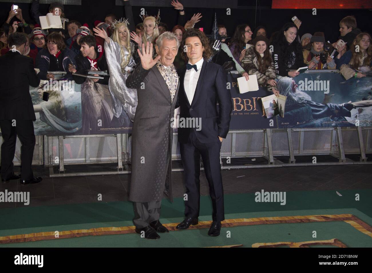 Ian McKellen and Orlando Bloom arriving at The Hobbit: The Battle Of The Five Armies World Premiere held at Odeon Leicester Square and Empire IMAX, London Stock Photo