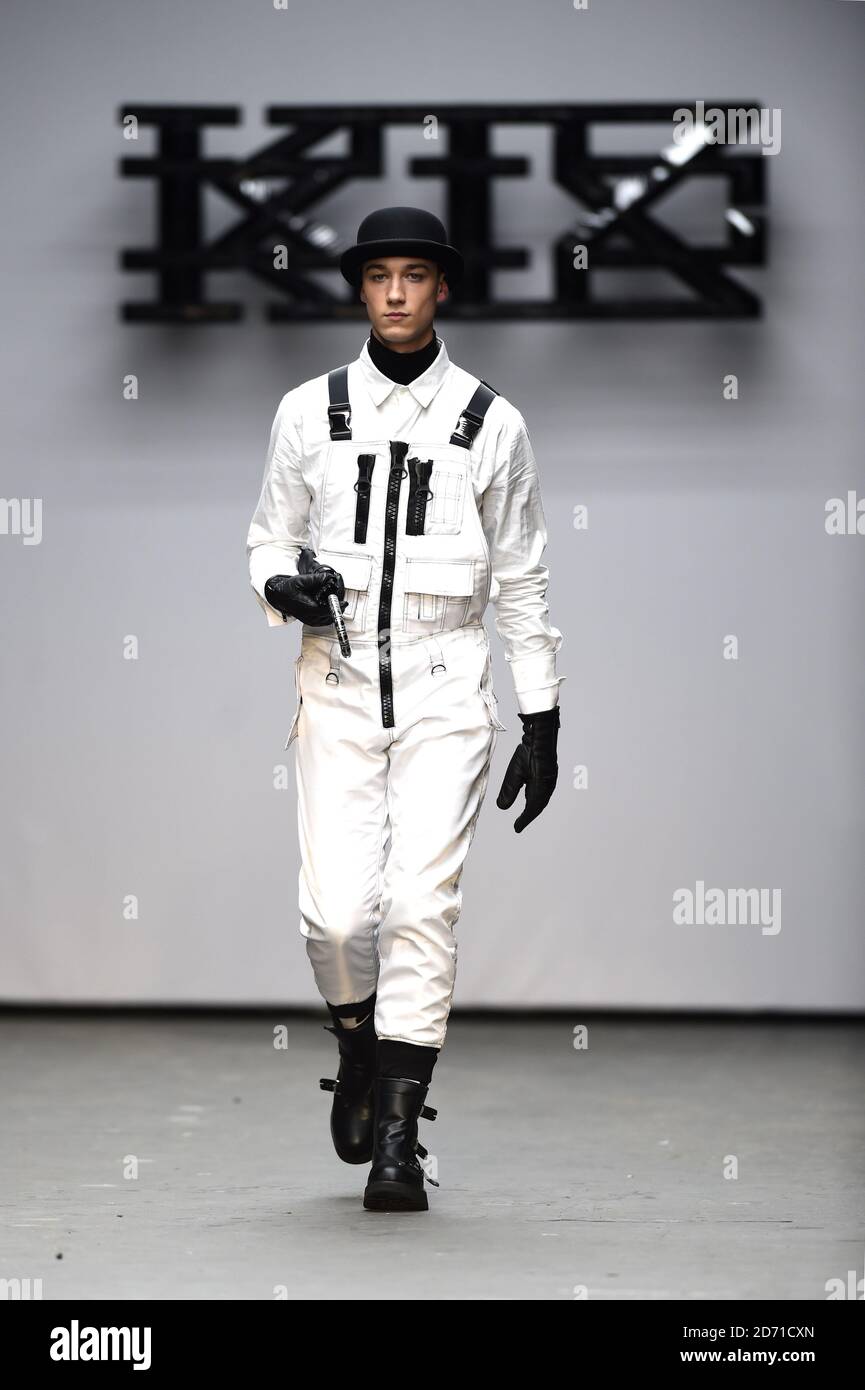 A model not he catwalk at the KTZ fashion show, held at the Old Sorting Office as part of London Collections Men 2015. Stock Photo