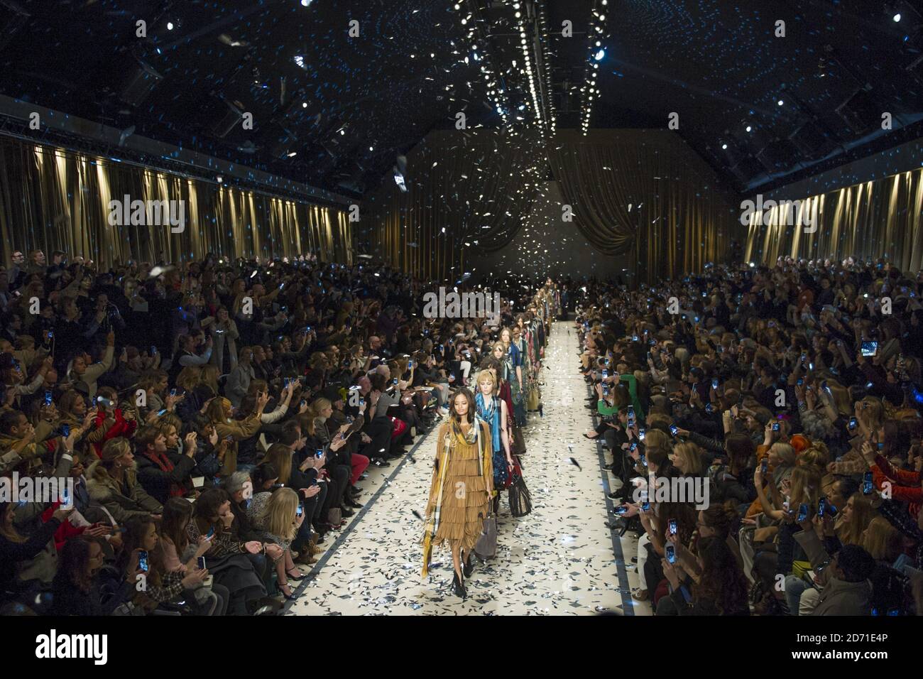Models on the catwalk at the Burberry Prorsum fashion show held at Perks Field, Kensington Gardens, London, W2 as part of London Fashion Week Autumn-Winter 2015 Stock Photo