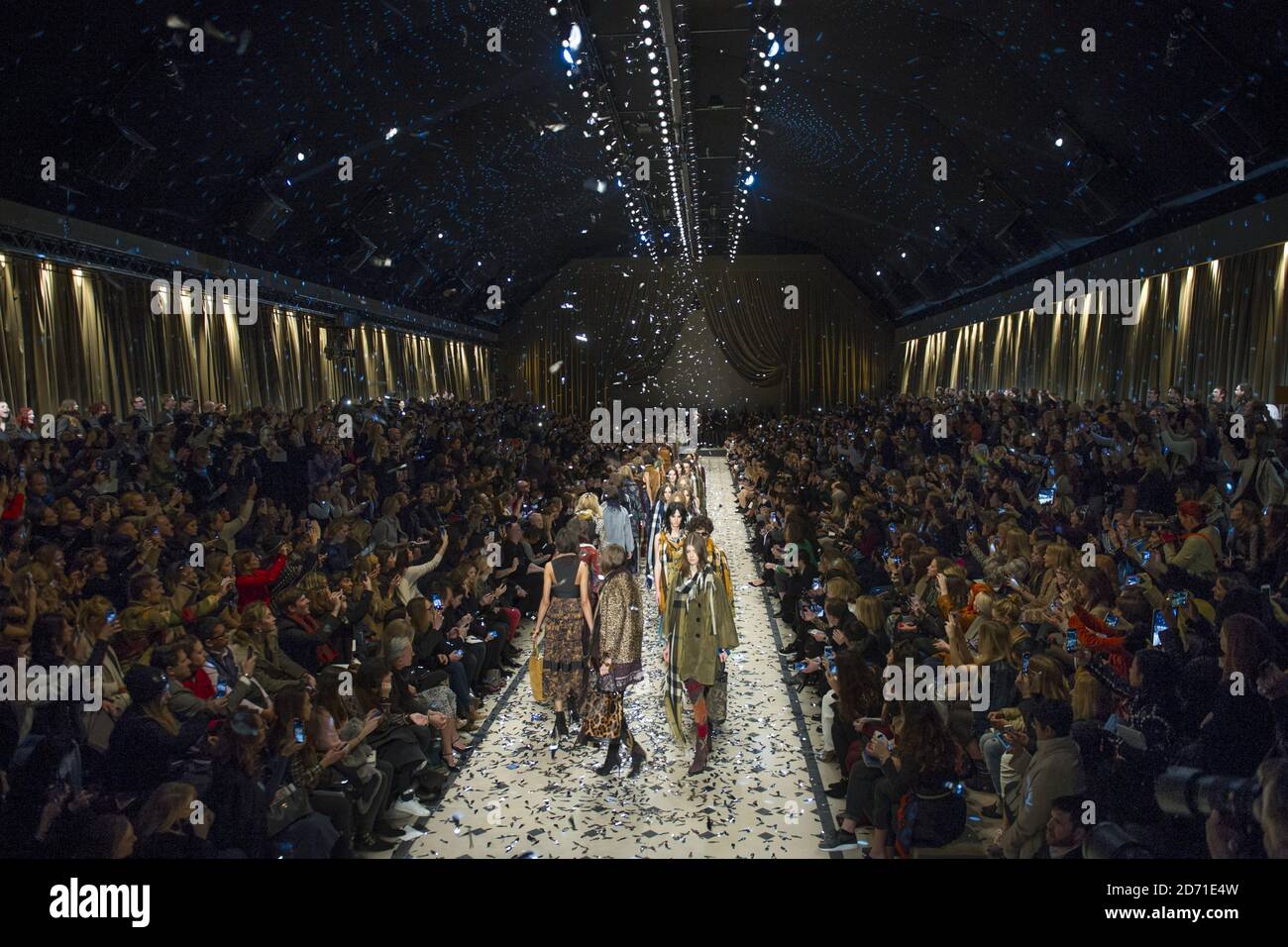 Models on the catwalk at the Burberry Prorsum fashion show held at Perks Field, Kensington Gardens, London, W2 as part of London Fashion Week Autumn-Winter 2015 Stock Photo