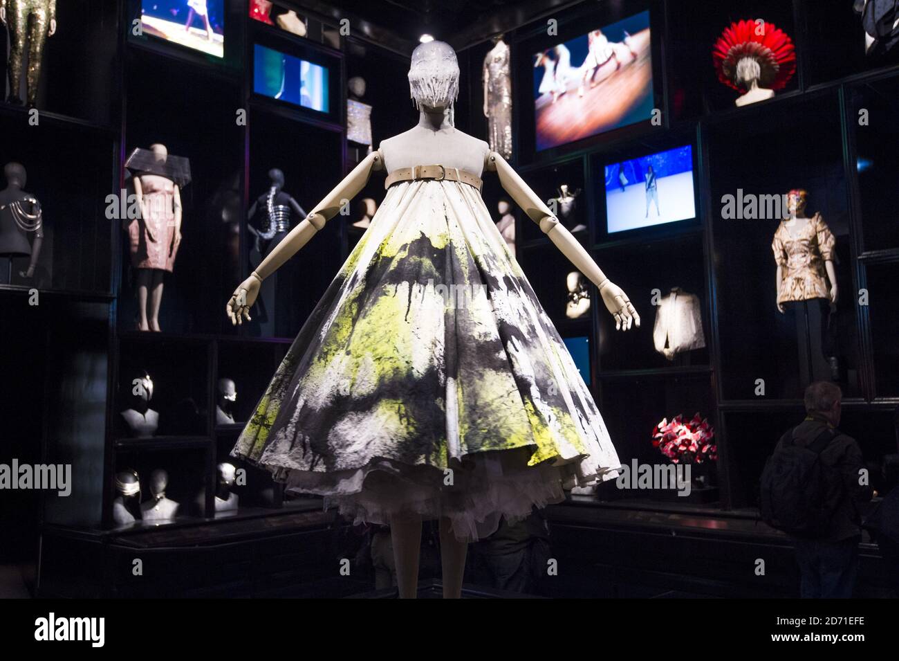 Creations on display at the Alexander McQueen: Savage Beauty exhibition, at the Victoria and Albert Museum in Kensington, London.   Stock Photo