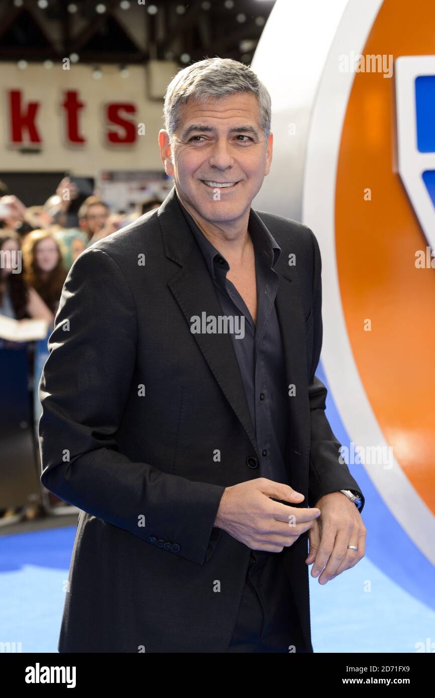 George Clooney arrives for the premiere of Tomorrowland: A World Beyond, at the Odeon Leicester Square, London. Stock Photo
