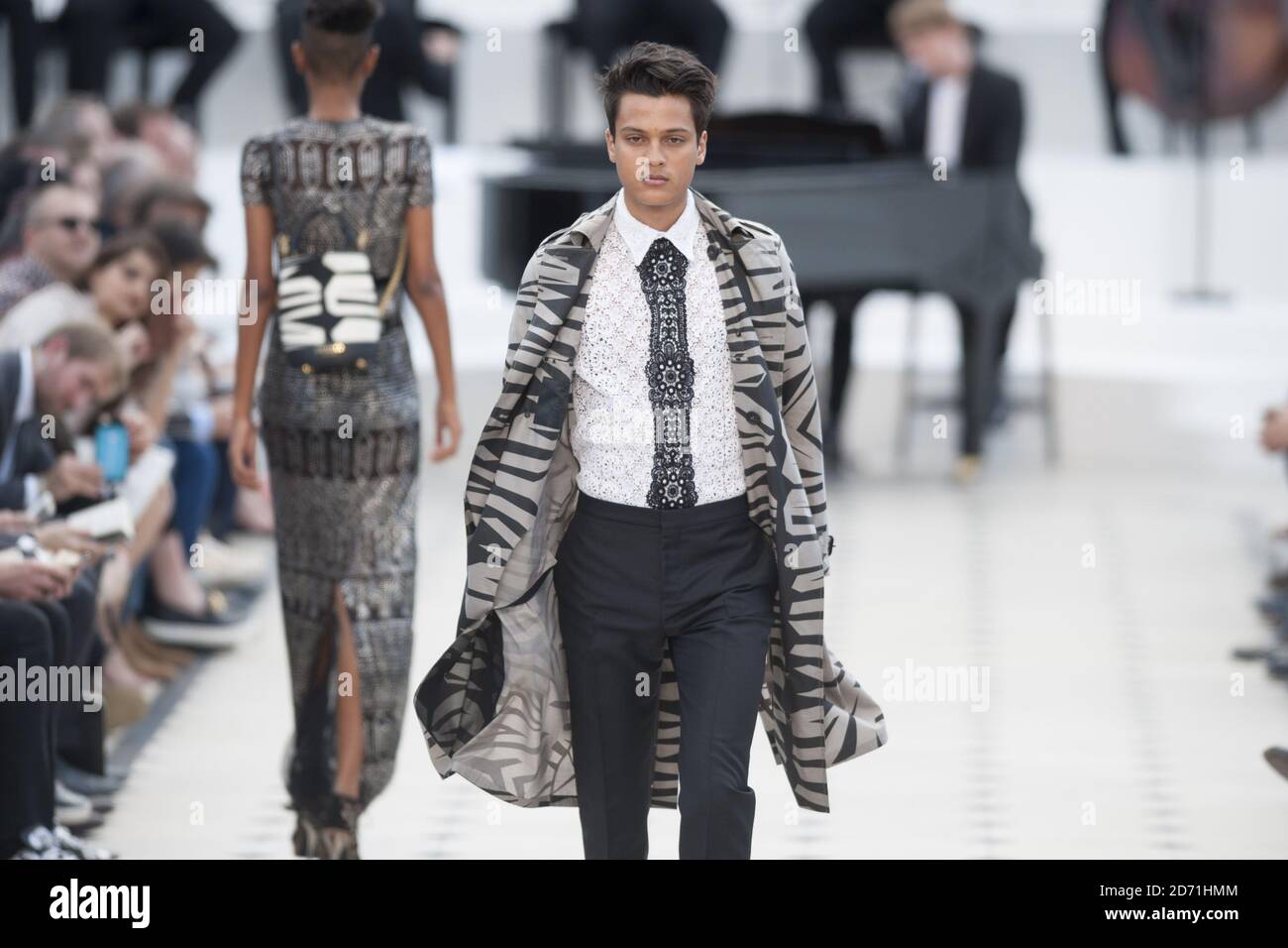 Models on the catwalk during the Burberry Prorsum Men's Fashion Show as part of the London Collections: Men SS16 collection, held at Perks Field, Kensington Gardens, London (Mandatory Credit: MATT CROSSICK/ EMPICS Entertainment) Stock Photo