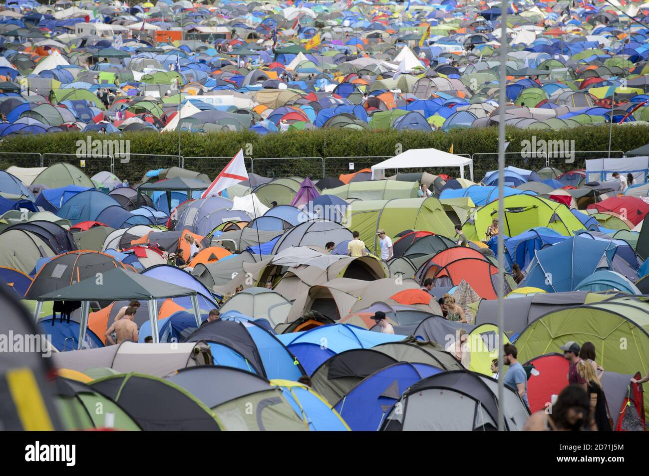 Camp sites fill up with tents at the Glastonbury Festival at Worthy Farm in Somerset. Stock Photo