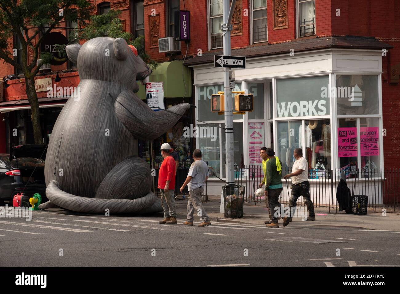 giant blow up rat at union protest in Park Slope Brooklyn NYC Stock Photo