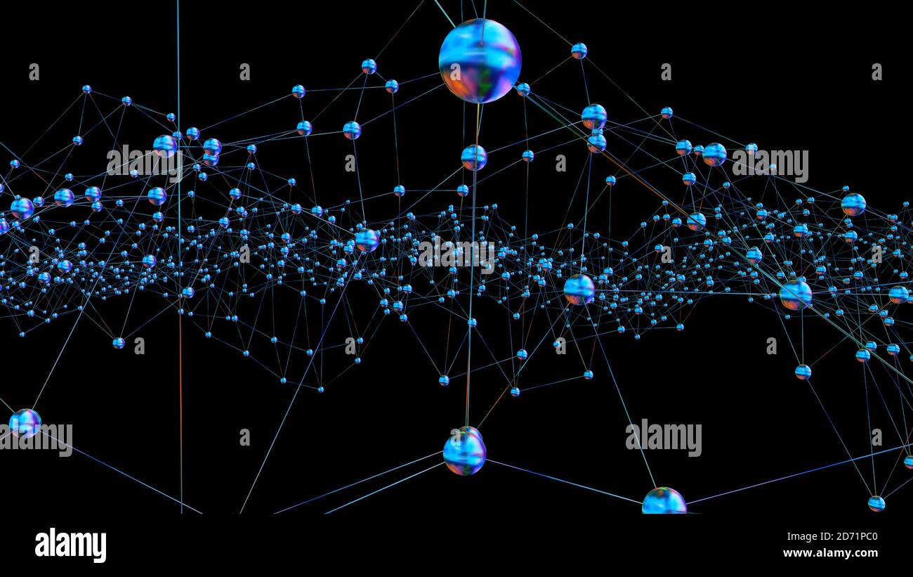 Abstract connected dots on bright blue background. Technology concept. 3D rendering Stock Photo