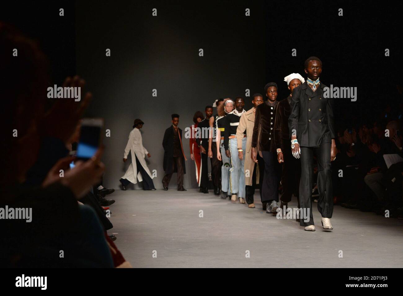 Models wear designs by Wales Bonner on the catwalk during the MAN Fashion show, held as part of London Collections Men AW2016 at Ambika P3, University of Westminster, London. Stock Photo