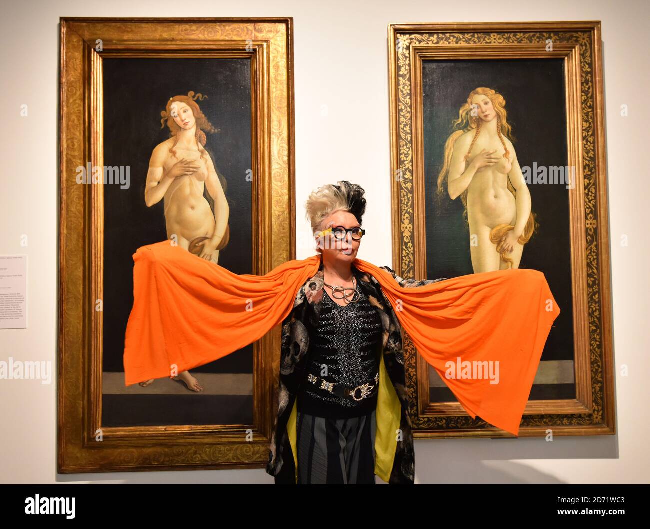 Artist Orlan pictured with Venus by Sandro Botticelli, at the Botticelli Reimagined exhibition, at the V&A Museum in London. Stock Photo