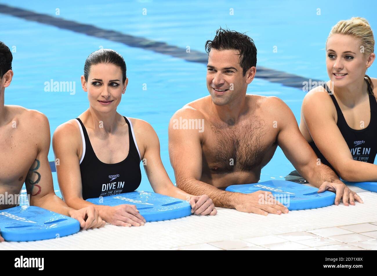 Kirsty Gallacher and Gethin Jones pictured at the launch of Speedo's 'Dive  In' campaign, at the Aquatic Centre in London's Olympic Park, Stratford.  The campaign is offering free swim sessions to help