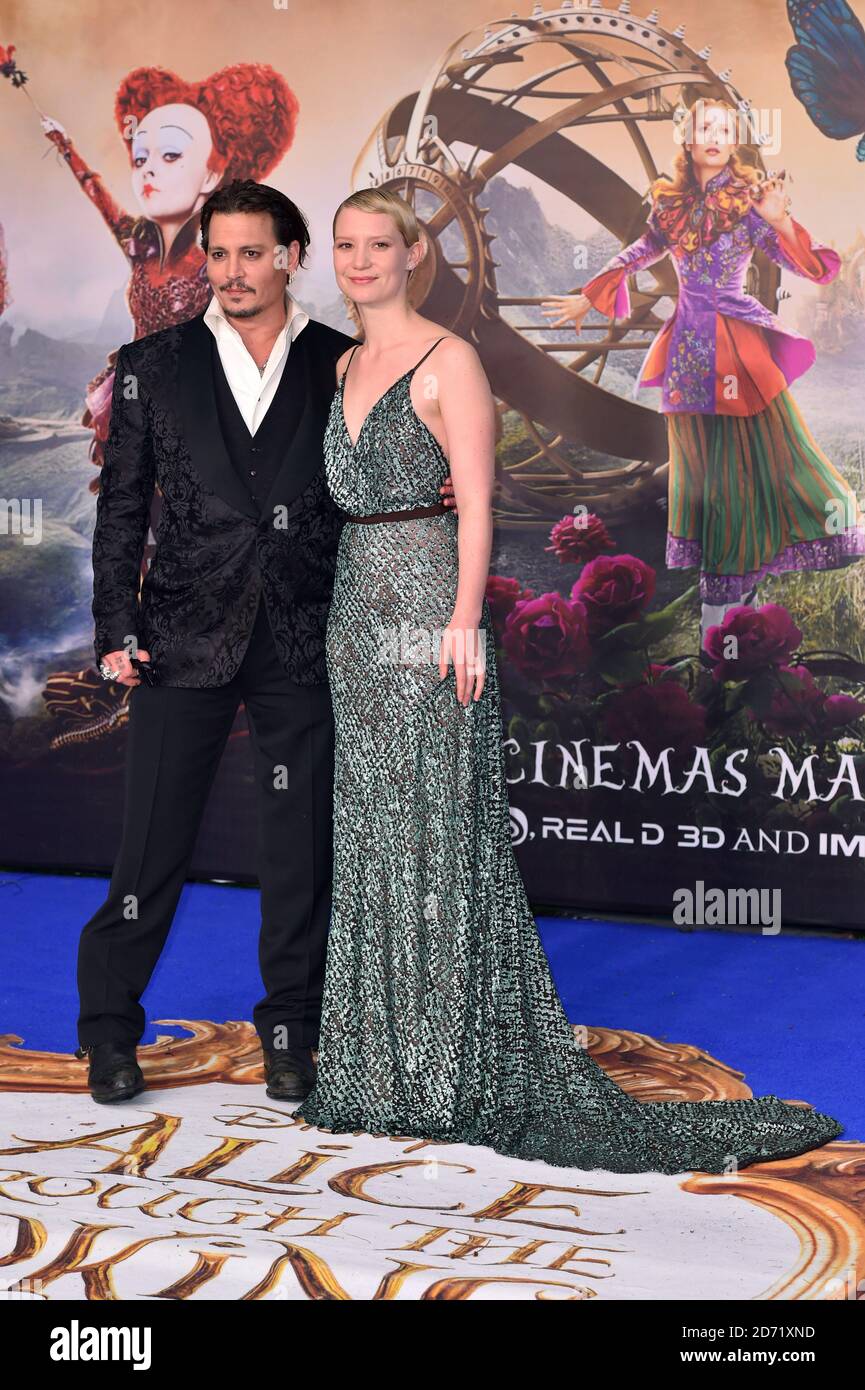 Johnny Depp and Mia Wasikowska attending the Alice Through The Looking Glass  European premiere, at the Odeon Leicester Square, London Stock Photo - Alamy